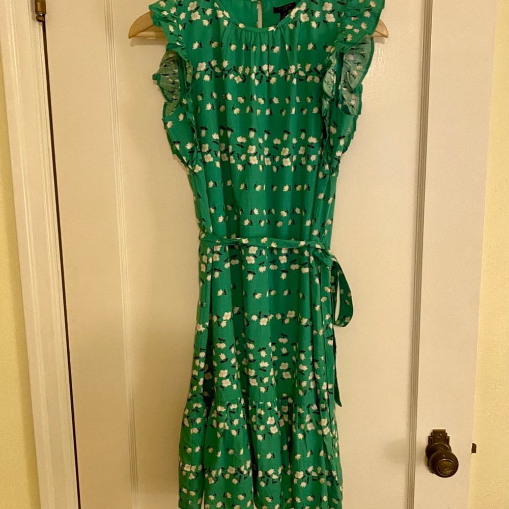 NWT - Ann Taylor - Green Floral Flutter Sleeve Dress - Size XS Petite